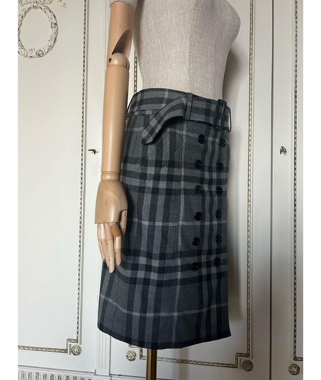 BURBERRY Серая шерстяная юбка мини, фото 6
