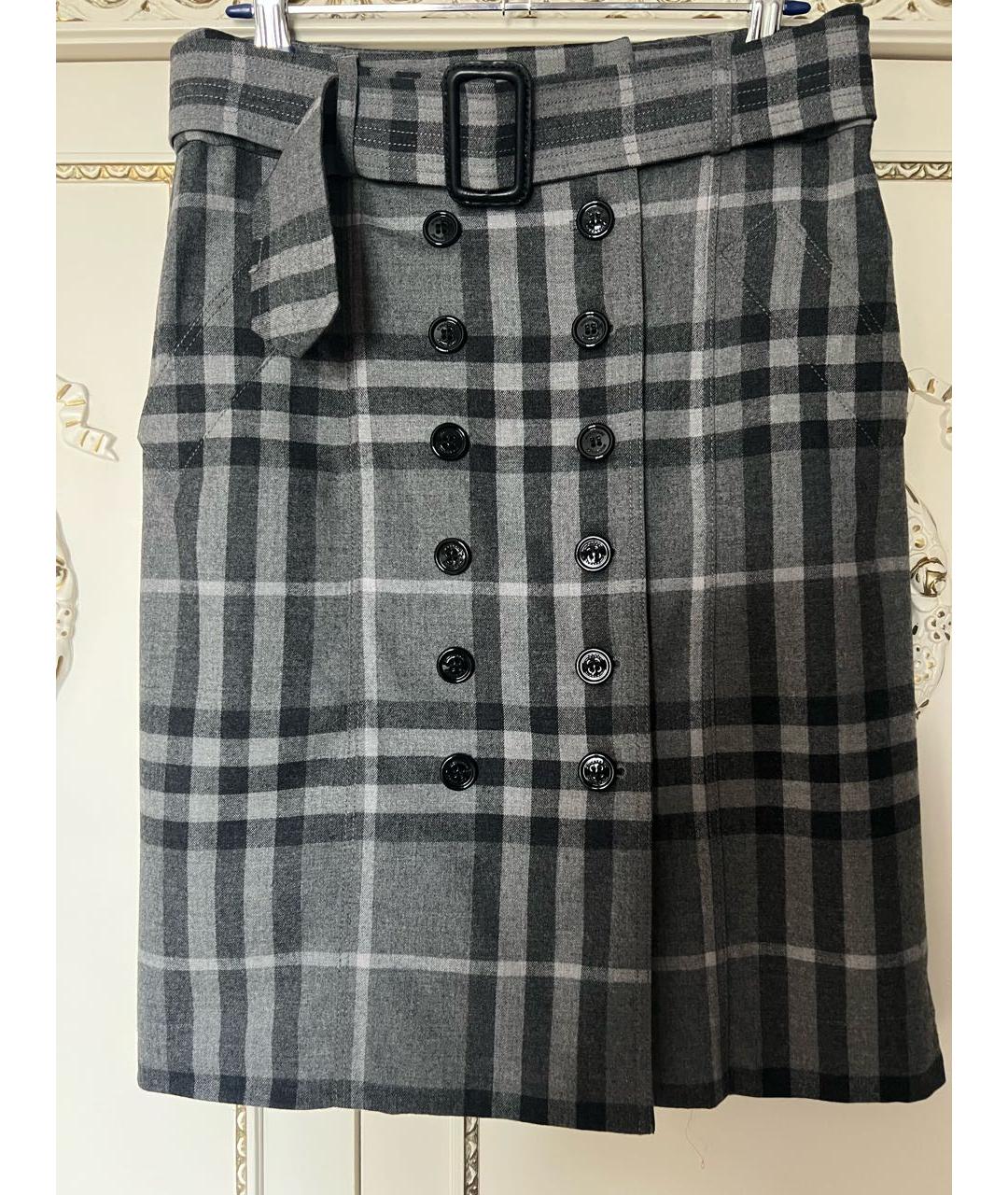 BURBERRY Серая шерстяная юбка мини, фото 9