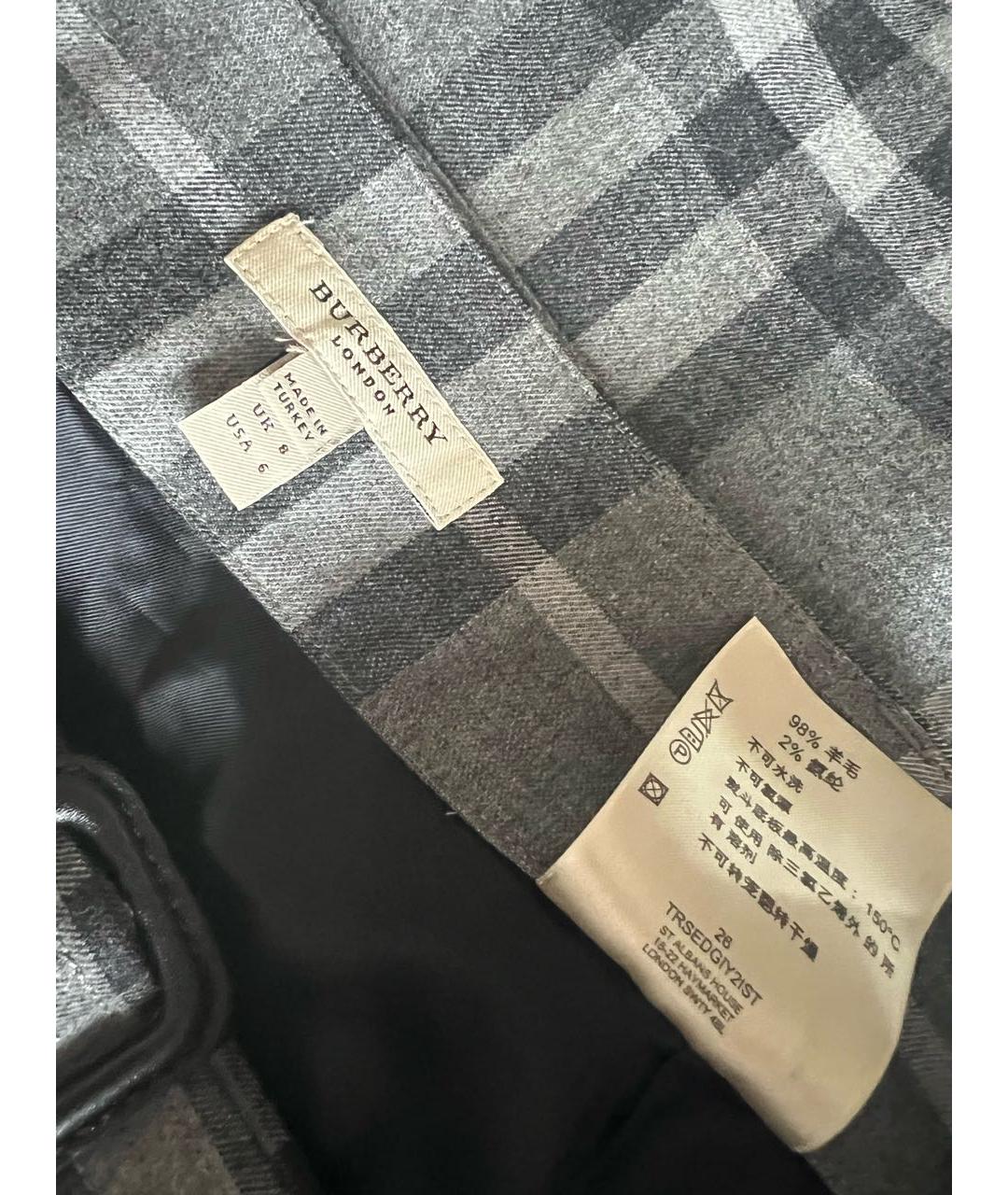 BURBERRY Серая шерстяная юбка мини, фото 3