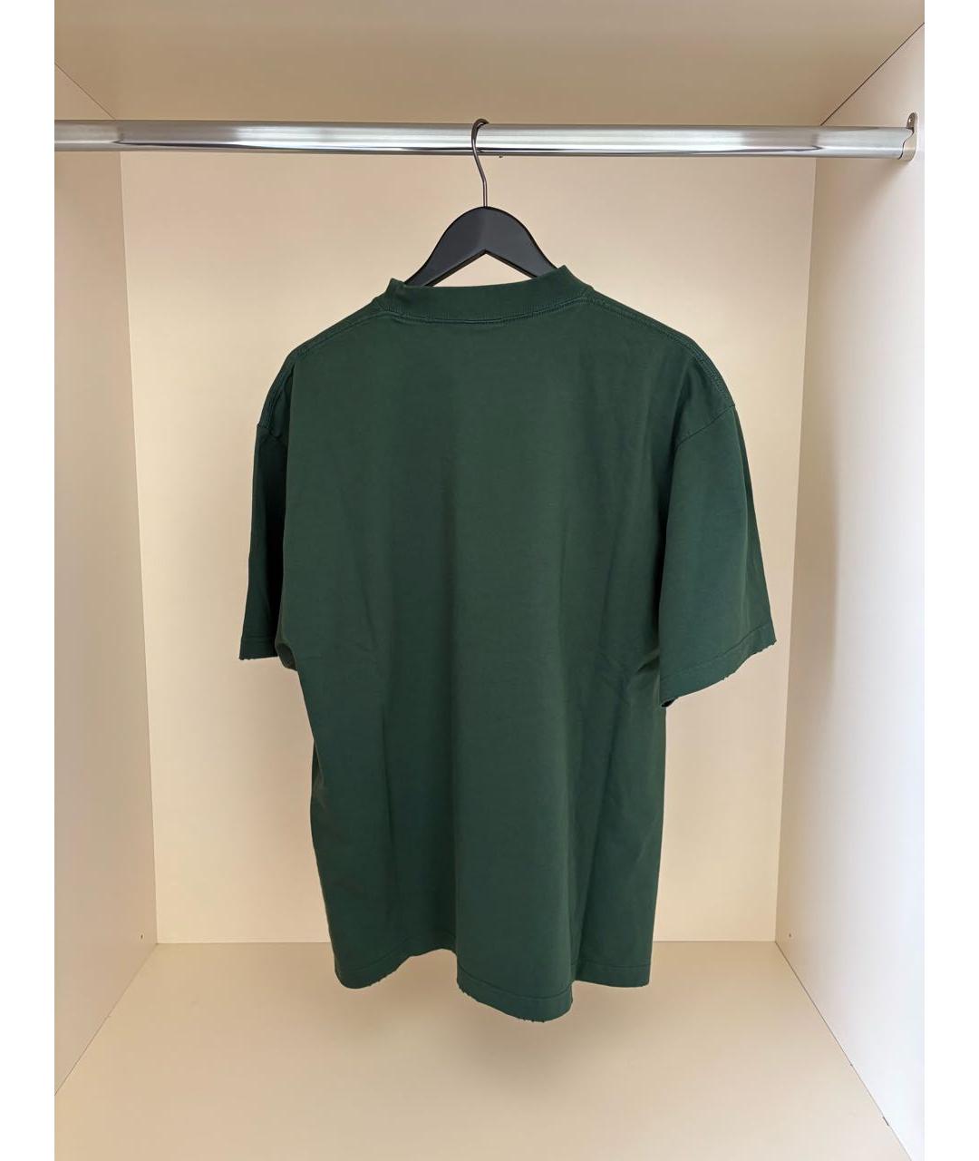 BALENCIAGA Хаки хлопковая футболка, фото 2