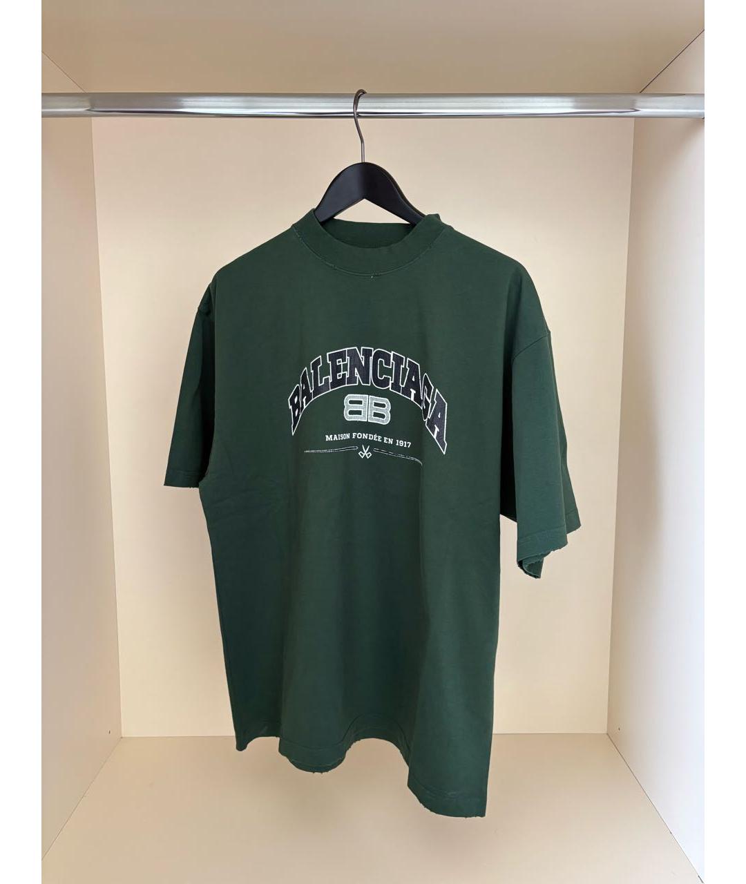 BALENCIAGA Хаки хлопковая футболка, фото 5