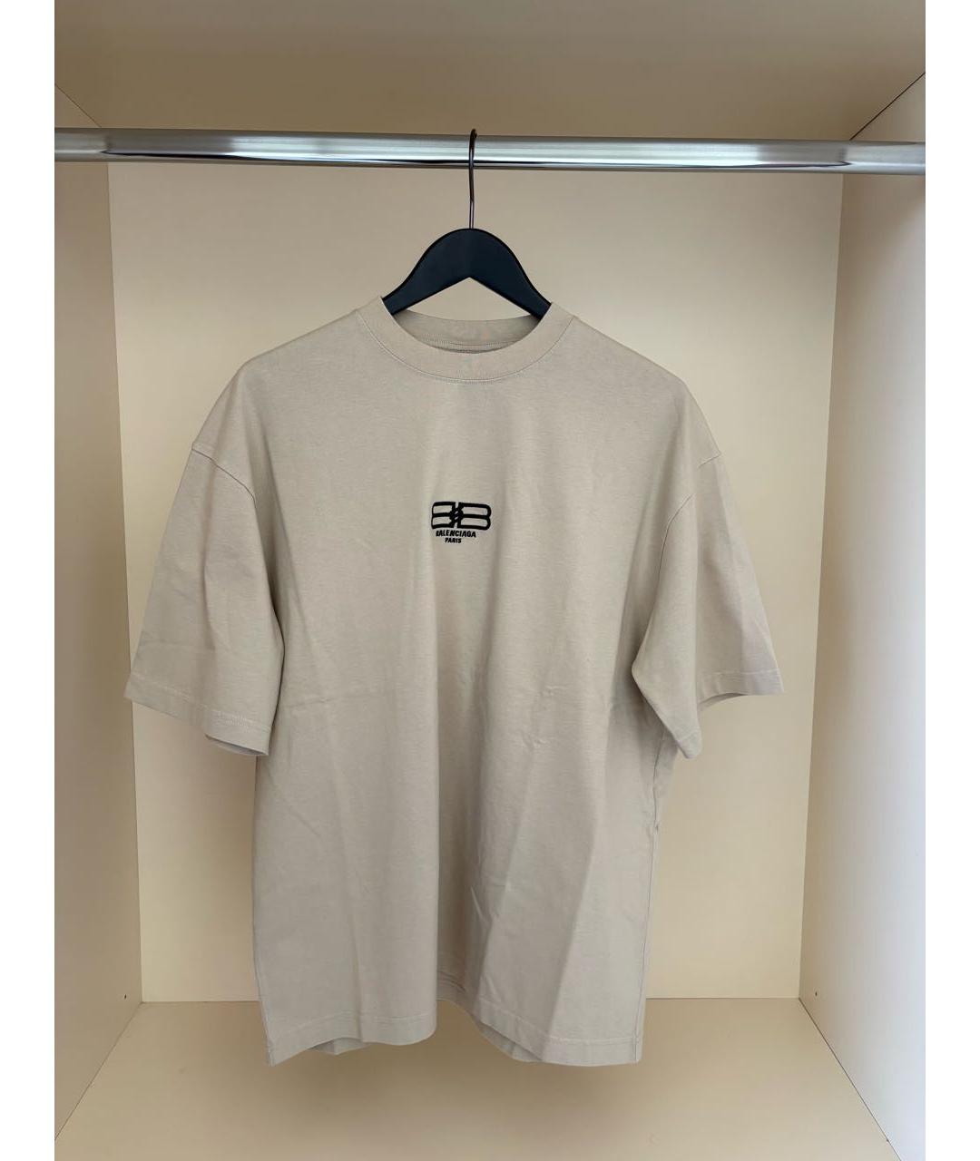 BALENCIAGA Бежевая хлопковая футболка, фото 5