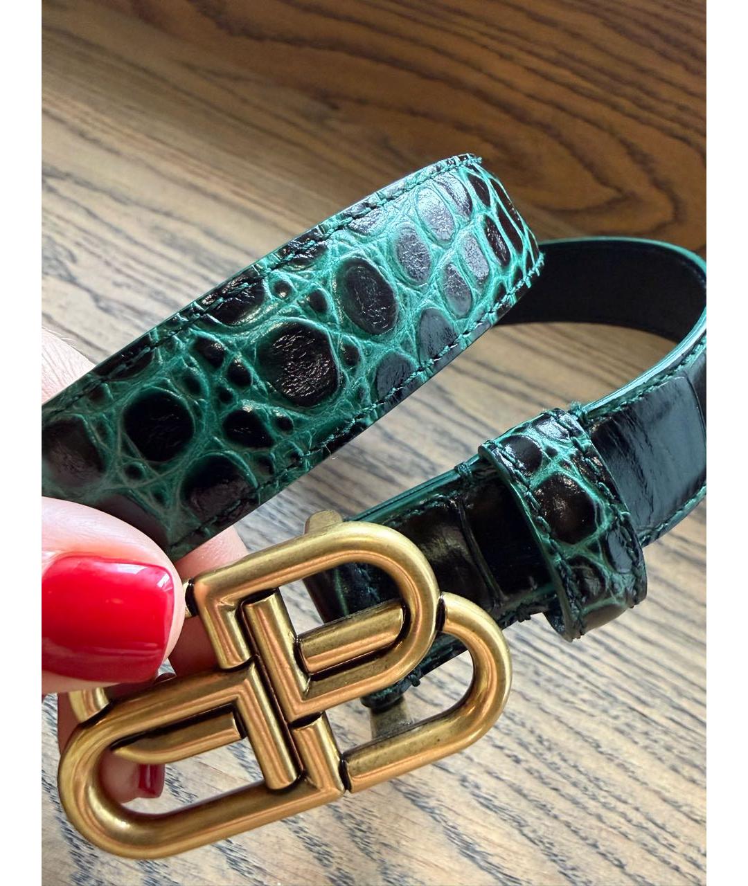 BALENCIAGA Зеленый кожаный ремень, фото 4
