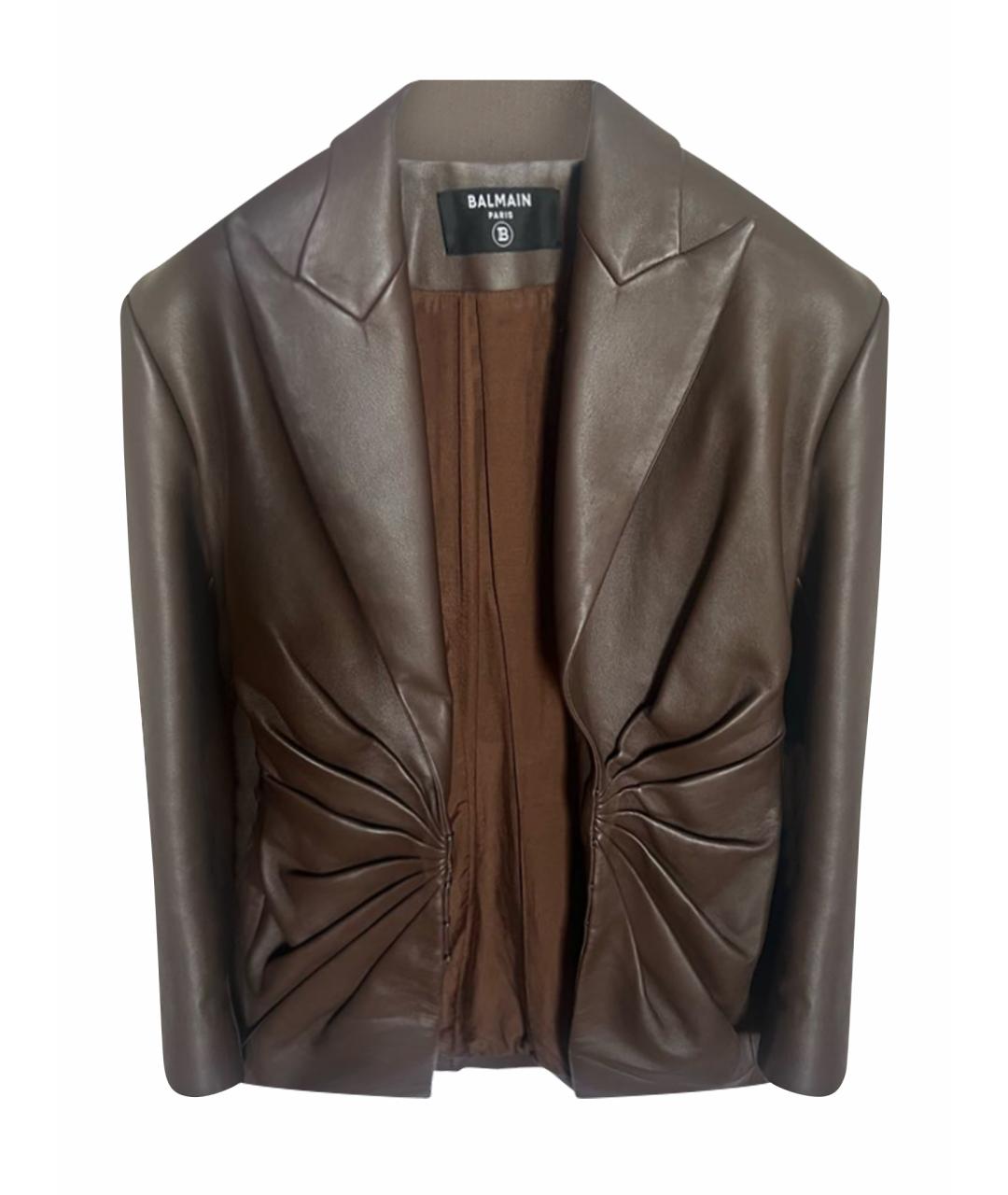 BALMAIN Коричневая кожаная куртка, фото 1
