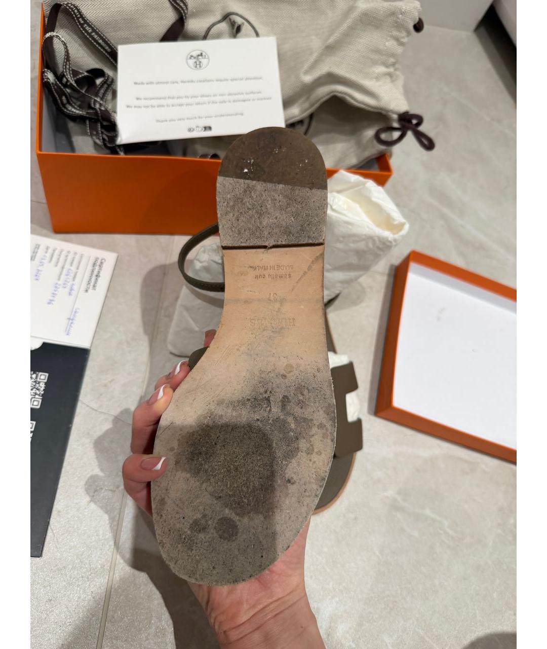 HERMES Антрацитовые кожаные сандалии, фото 4