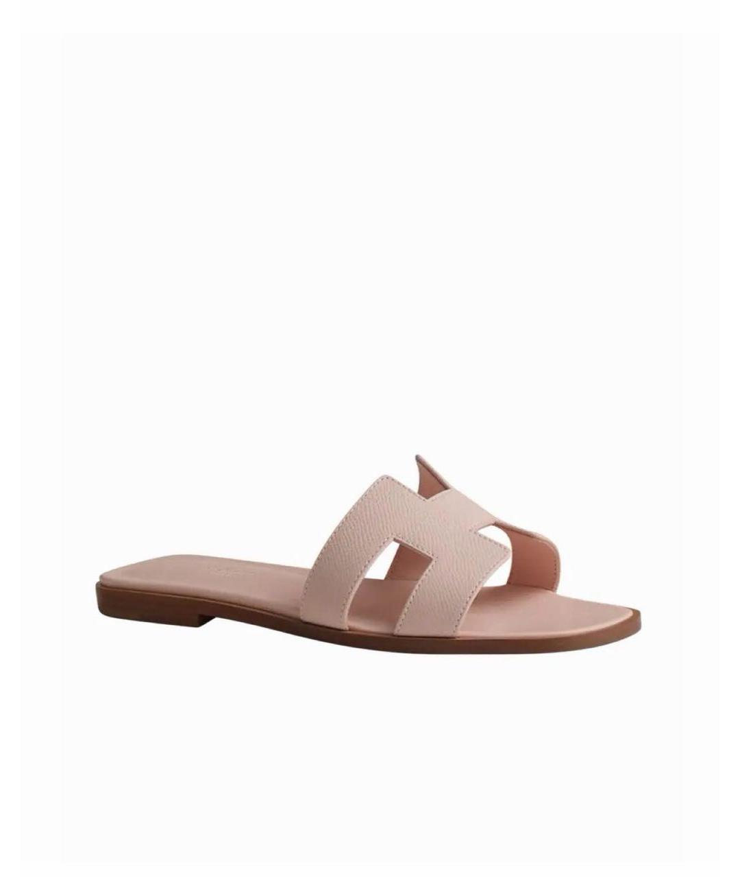 HERMES Розовые кожаные шлепанцы, фото 7