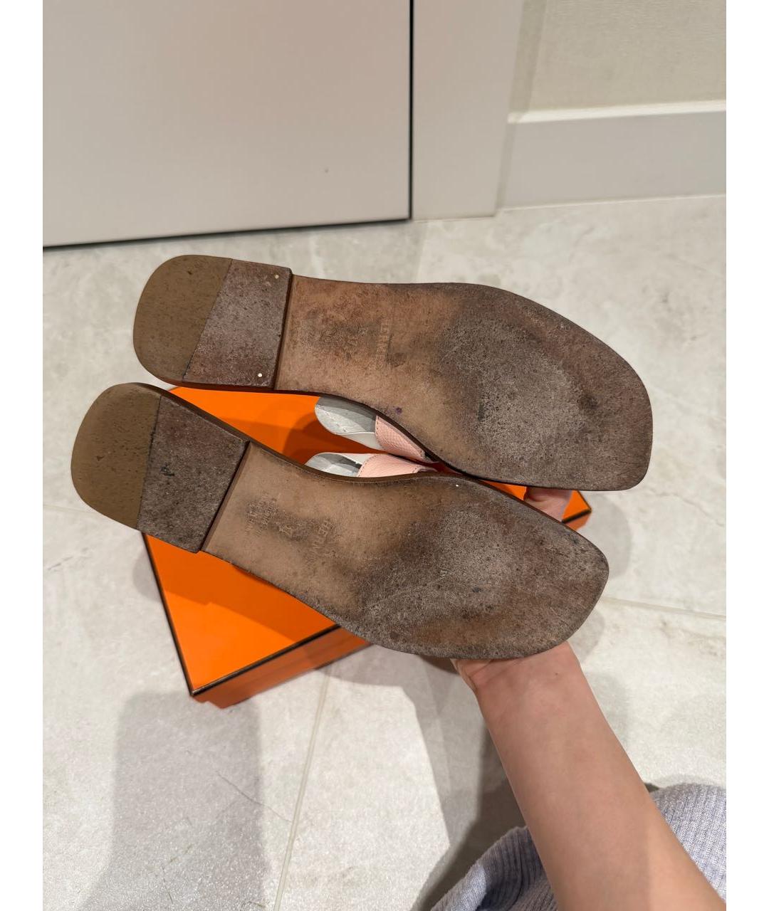 HERMES Розовые кожаные шлепанцы, фото 5