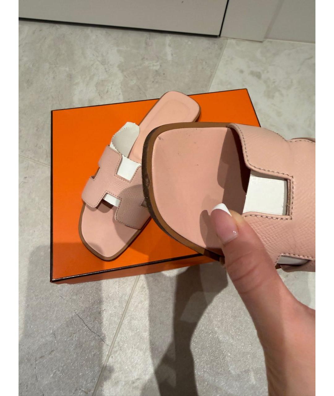 HERMES Розовые кожаные шлепанцы, фото 4