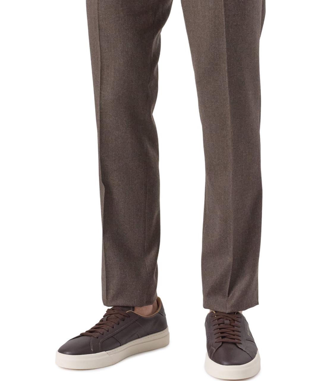 SANTONI Коричневые кожаные низкие кроссовки / кеды, фото 7