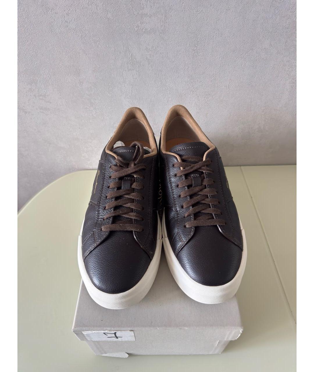 SANTONI Коричневые кожаные низкие кроссовки / кеды, фото 2