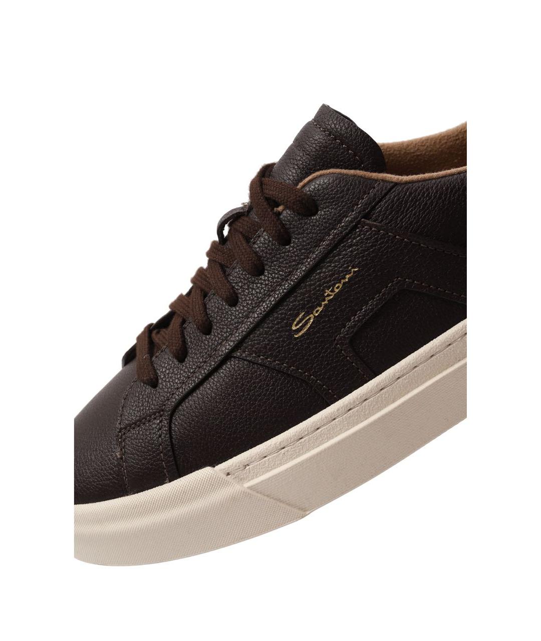 SANTONI Коричневые кожаные низкие кроссовки / кеды, фото 8