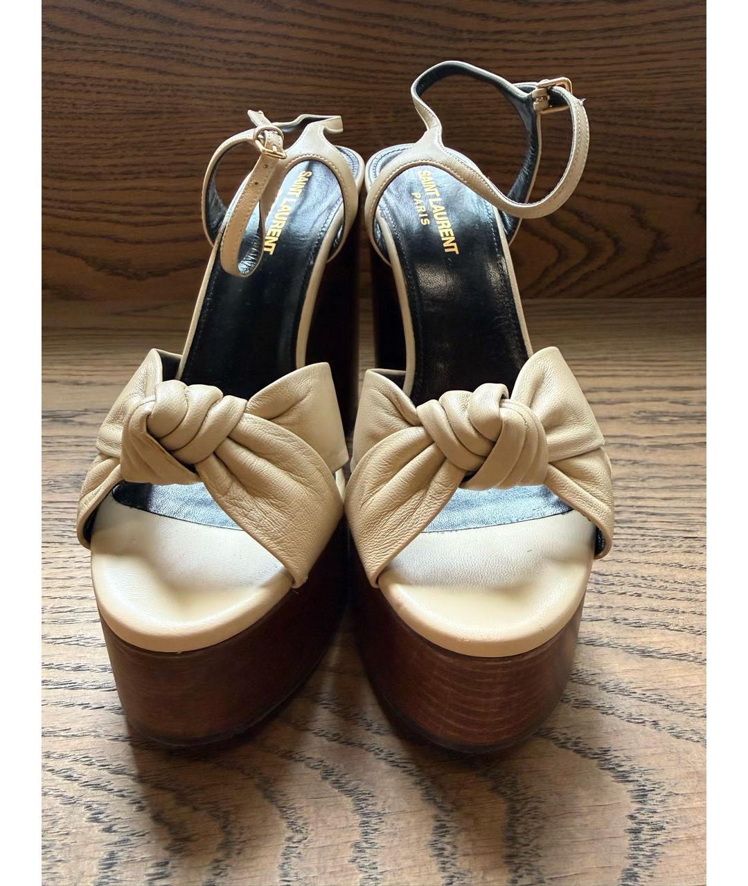 SAINT LAURENT Бежевые кожаные босоножки, фото 3