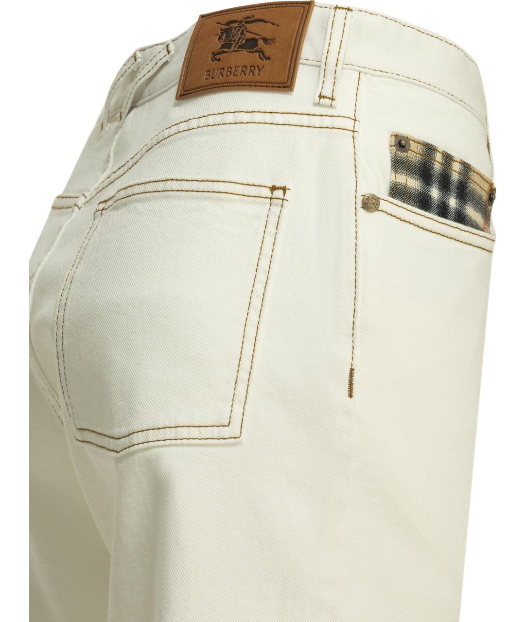 BURBERRY Белые хлопковые прямые джинсы, фото 4