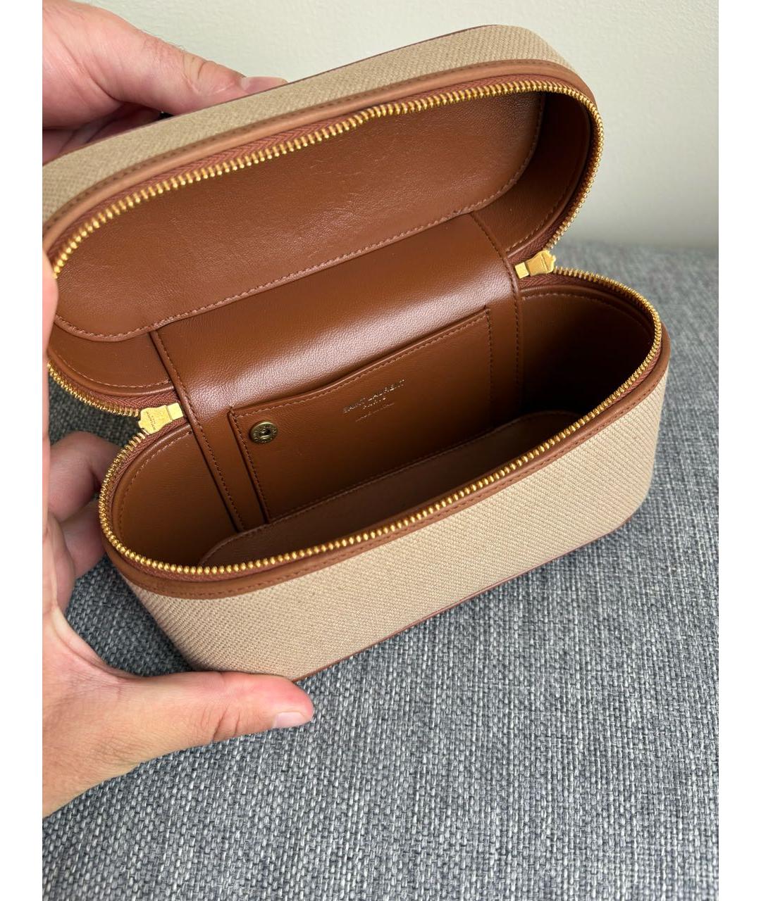 SAINT LAURENT Бежевая тканевая сумка через плечо, фото 4