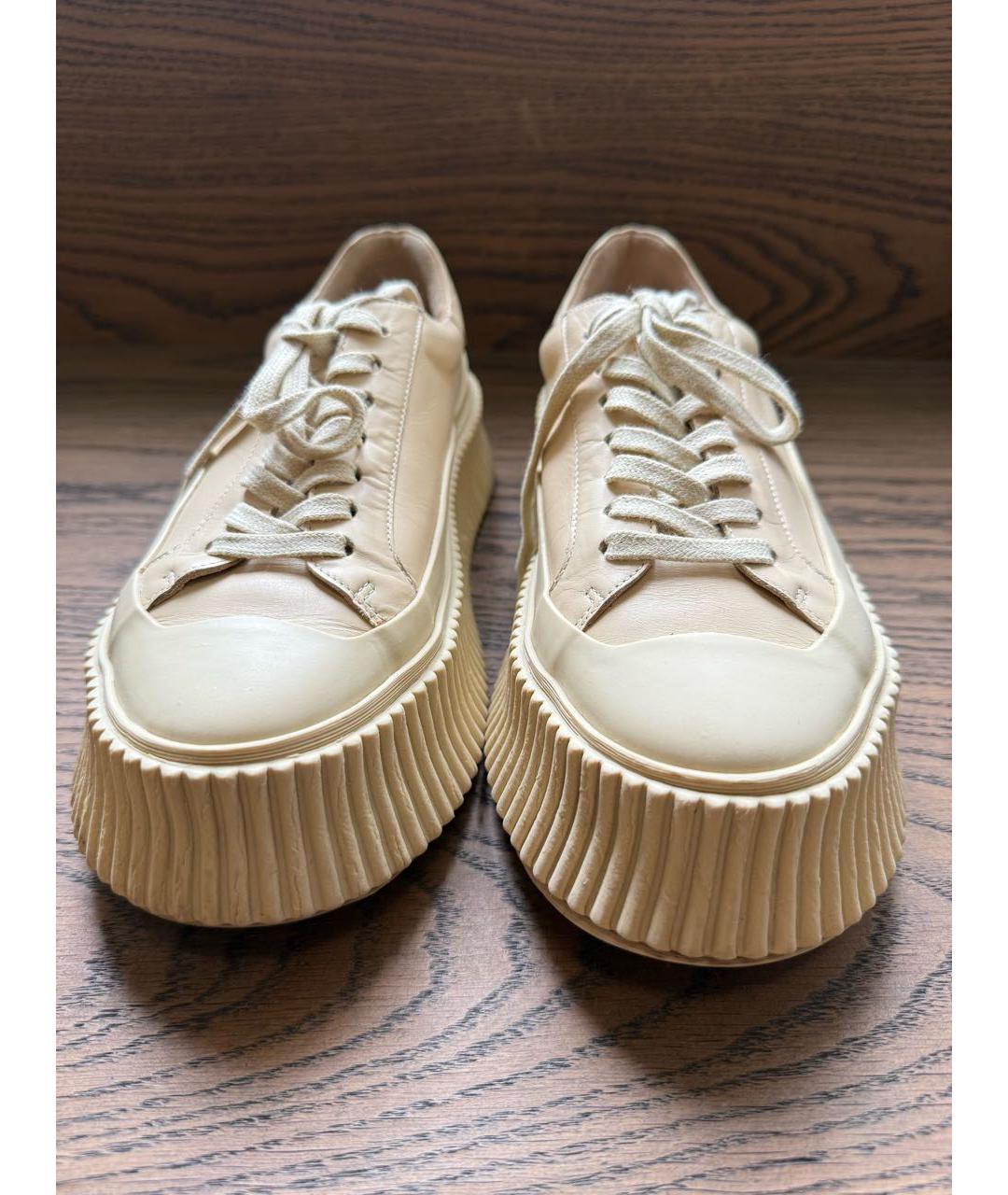 JIL SANDER Бежевые кожаные кеды, фото 2