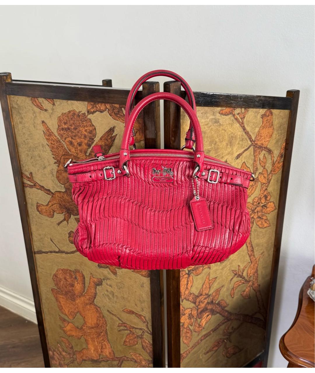 COACH Красная кожаная сумка тоут, фото 9