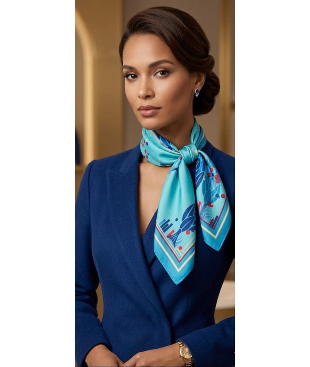 CARTIER Бирюзовый шелковый платок, фото 4