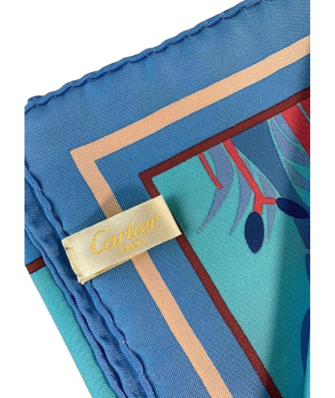 CARTIER Бирюзовый шелковый платок, фото 3