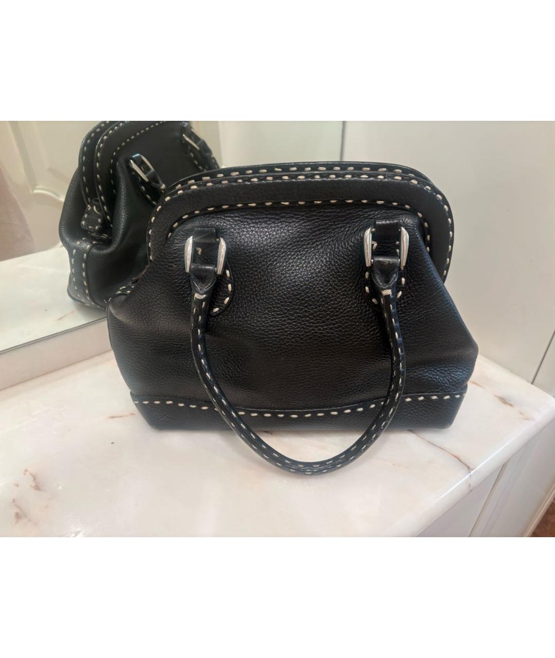 FENDI Черная кожаная сумка с короткими ручками, фото 2