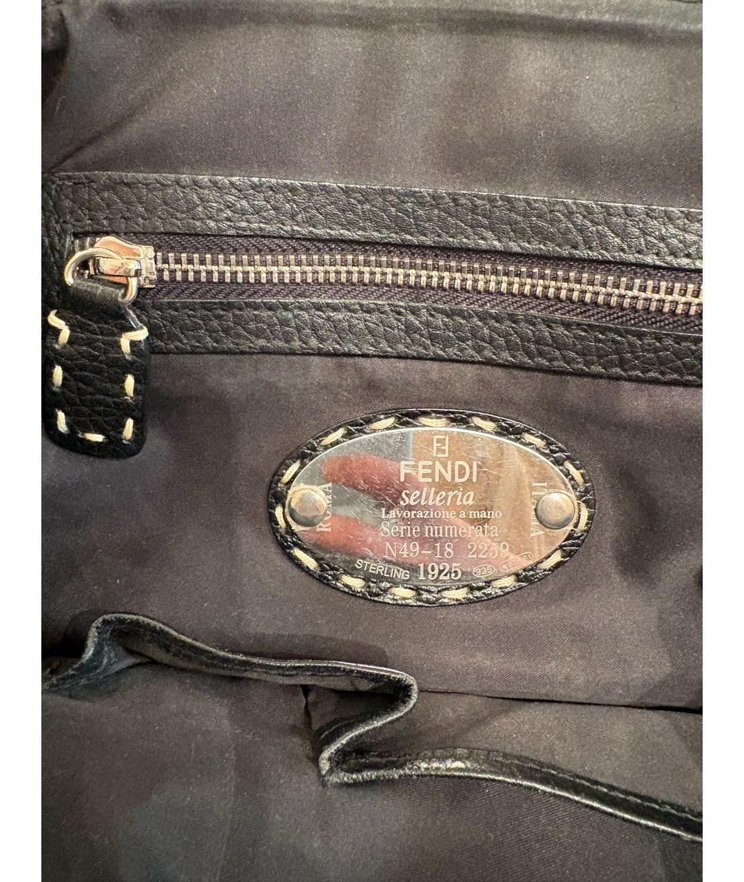 FENDI Черная кожаная сумка с короткими ручками, фото 5