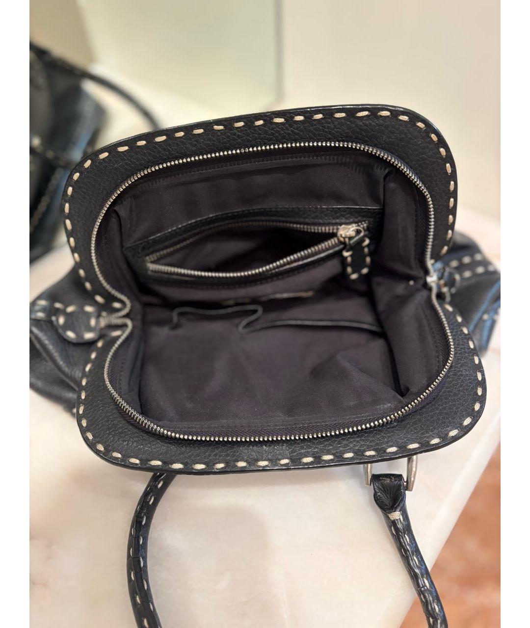 FENDI Черная кожаная сумка с короткими ручками, фото 4