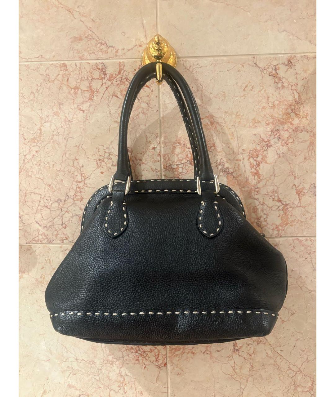 FENDI Черная кожаная сумка с короткими ручками, фото 9
