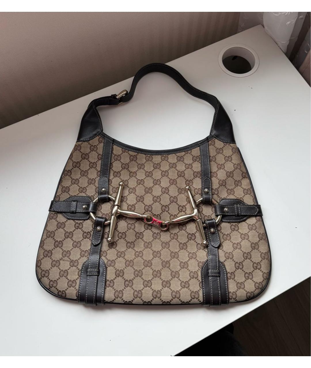 GUCCI Коричневая кожаная сумка тоут, фото 7