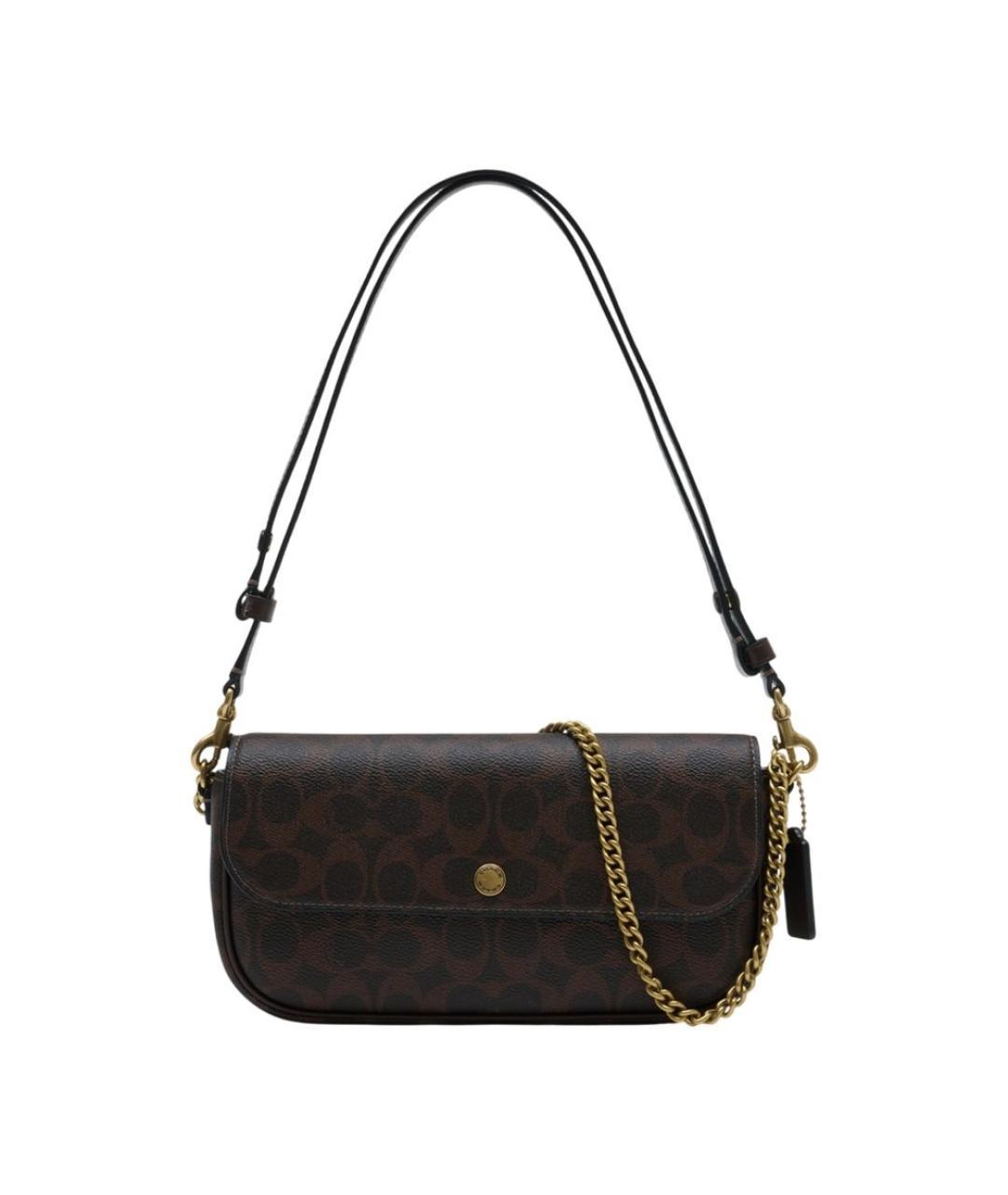 COACH Коричневая синтетическая сумка с короткими ручками, фото 3