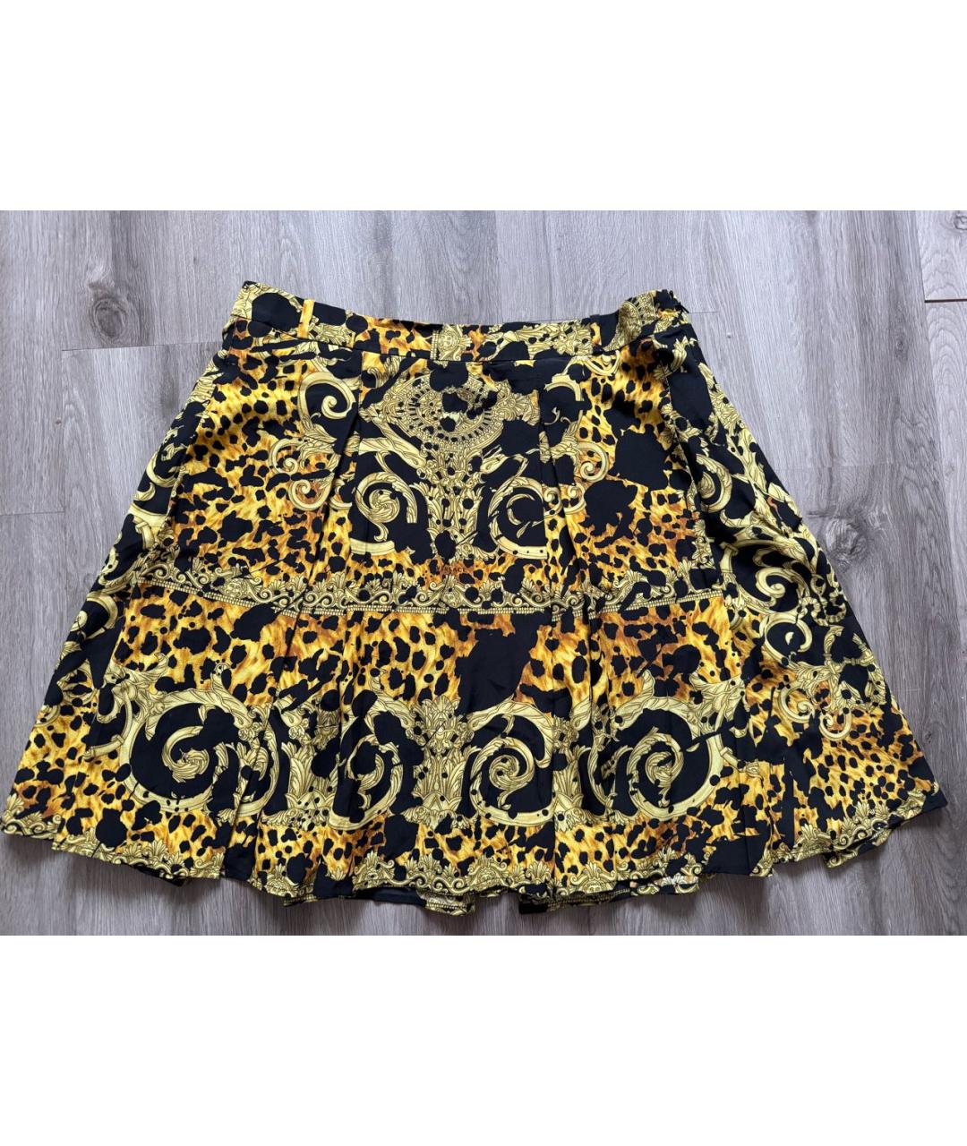 VERSACE Желтая шелковая юбка мини, фото 8