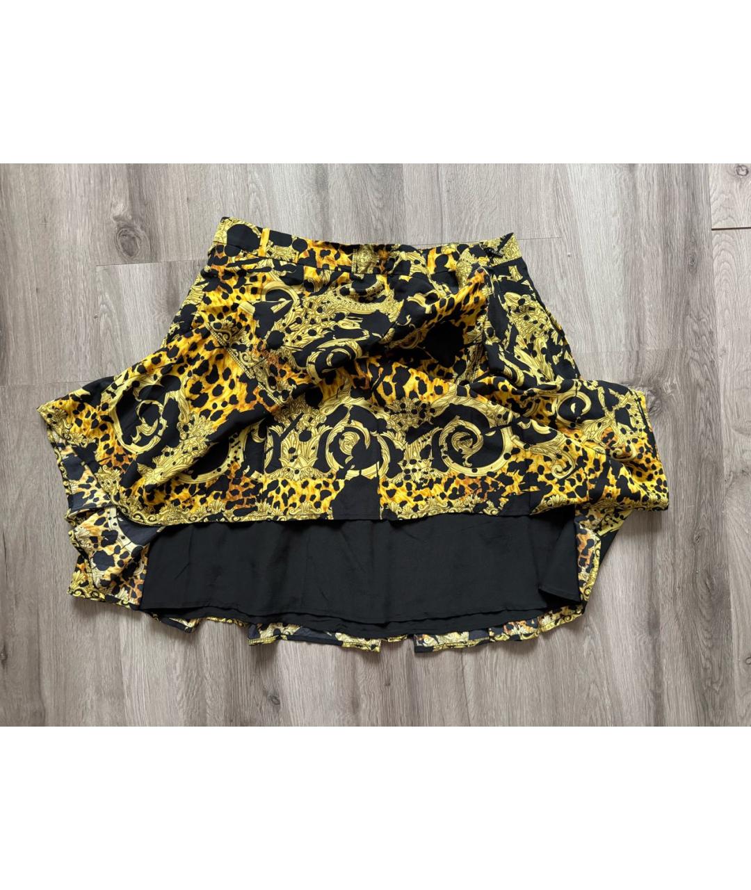 VERSACE Желтая шелковая юбка мини, фото 2