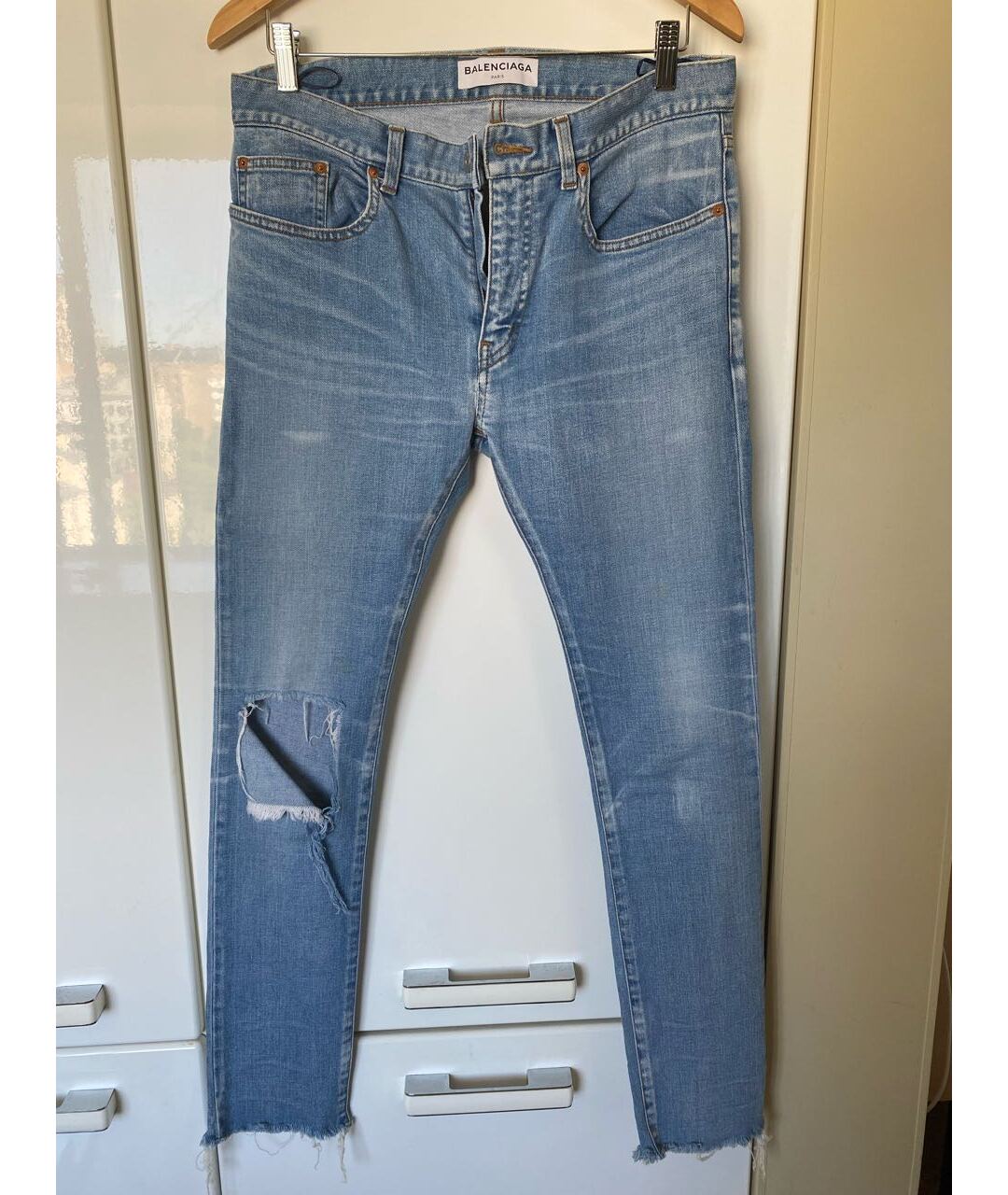 BALENCIAGA Голубые хлопко-эластановые джинсы слим, фото 5