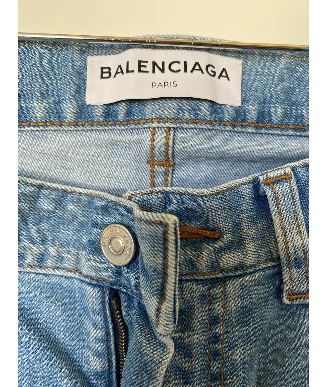 BALENCIAGA Голубые хлопко-эластановые джинсы слим, фото 3