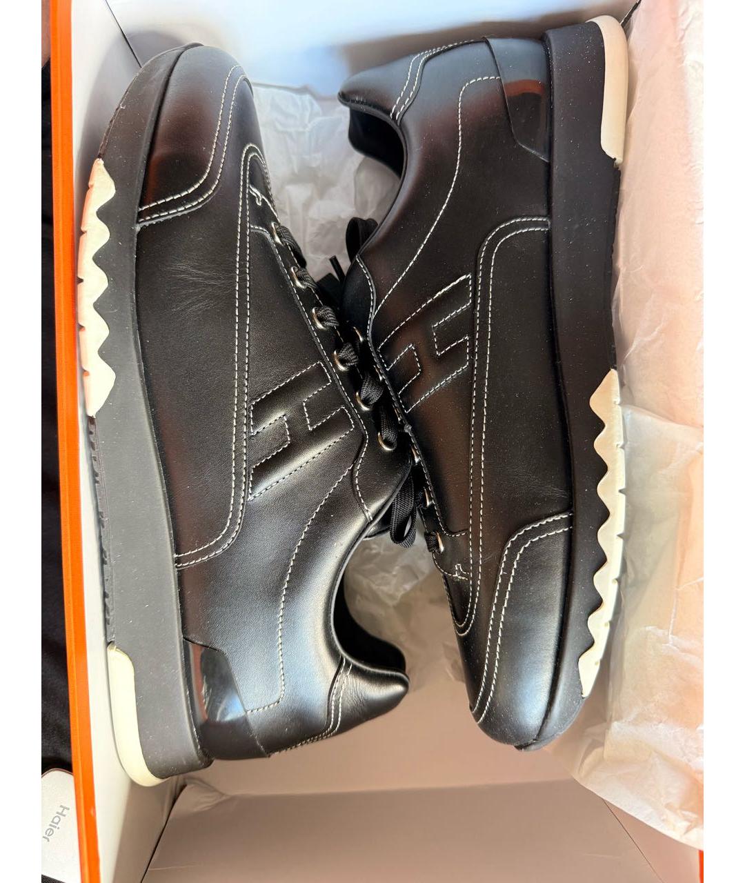 HERMES Черные кожаные низкие кроссовки / кеды, фото 2