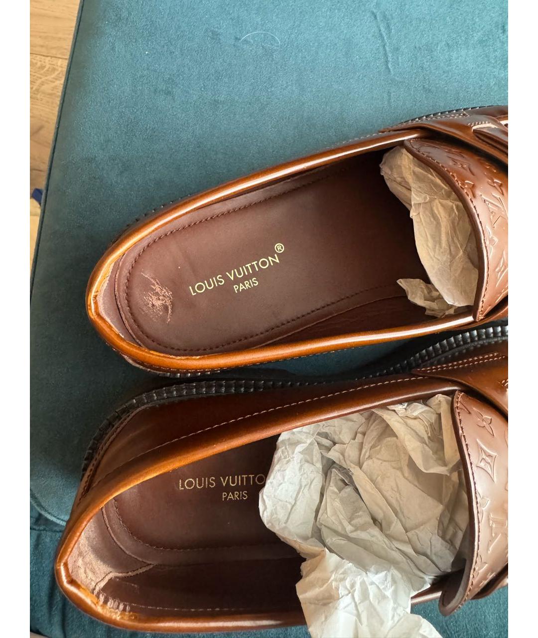 LOUIS VUITTON Коричневые кожаные лоферы, фото 4