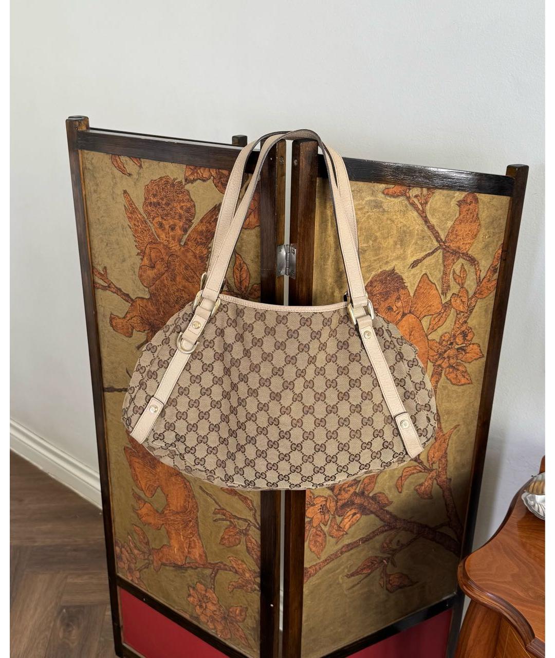 GUCCI Бежевая кожаная сумка тоут, фото 9