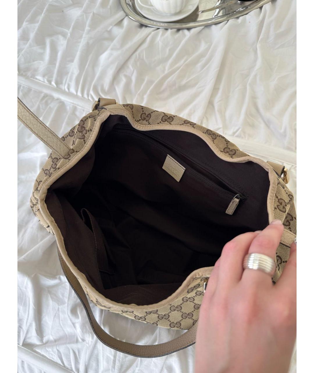 GUCCI Бежевая кожаная сумка тоут, фото 6