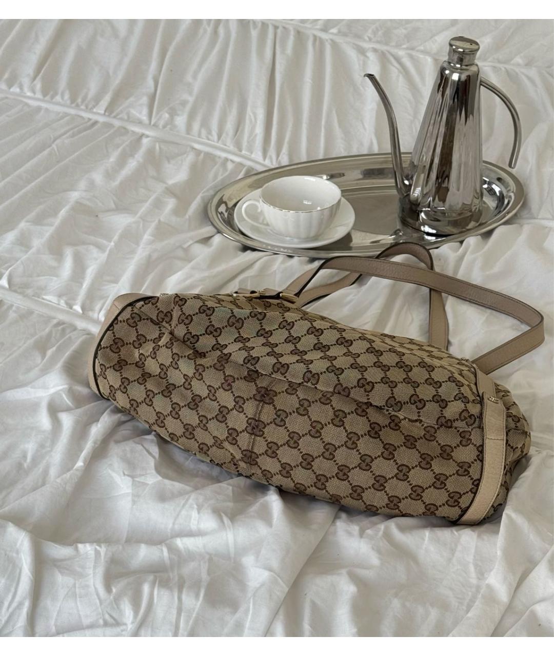 GUCCI Бежевая кожаная сумка тоут, фото 3