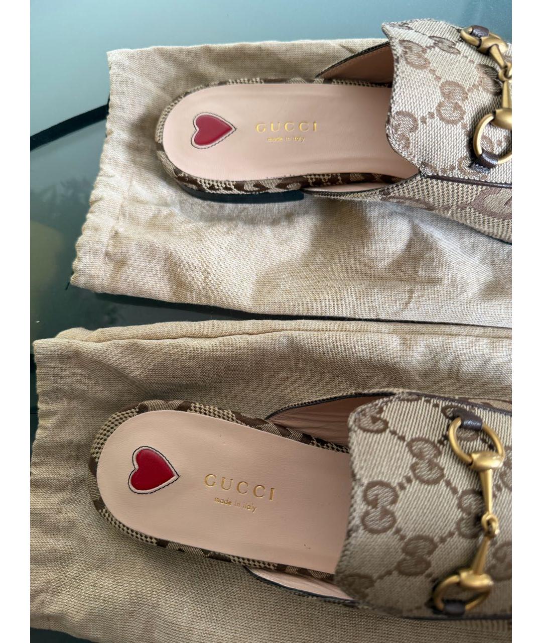 GUCCI Бежевые текстильные мюли, фото 5