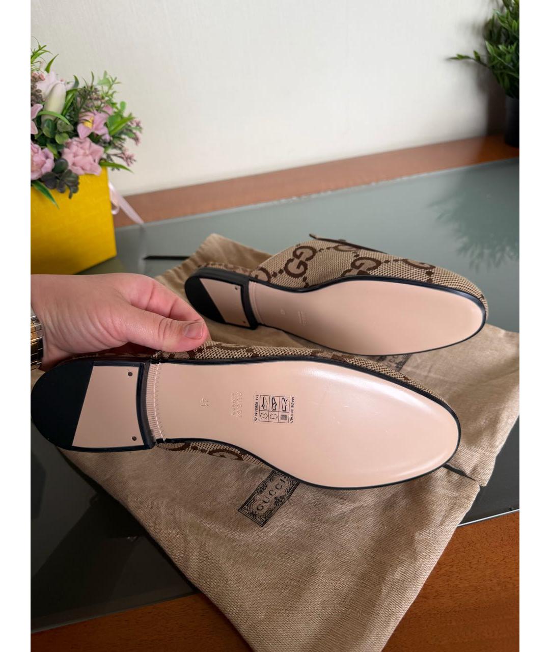 GUCCI Бежевые текстильные мюли, фото 7