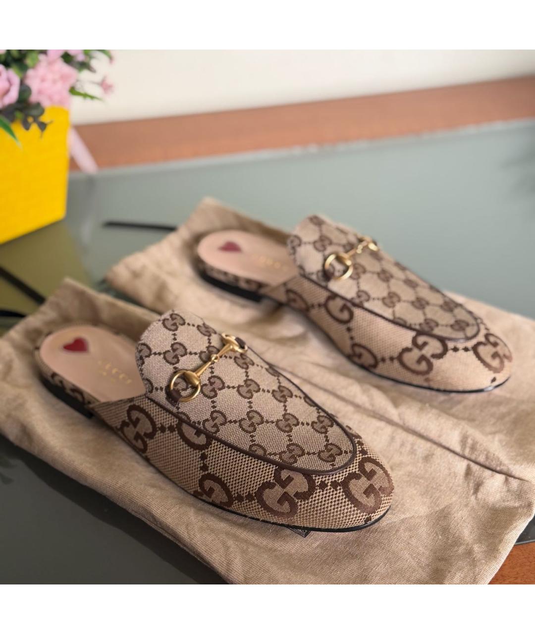 GUCCI Бежевые текстильные мюли, фото 2