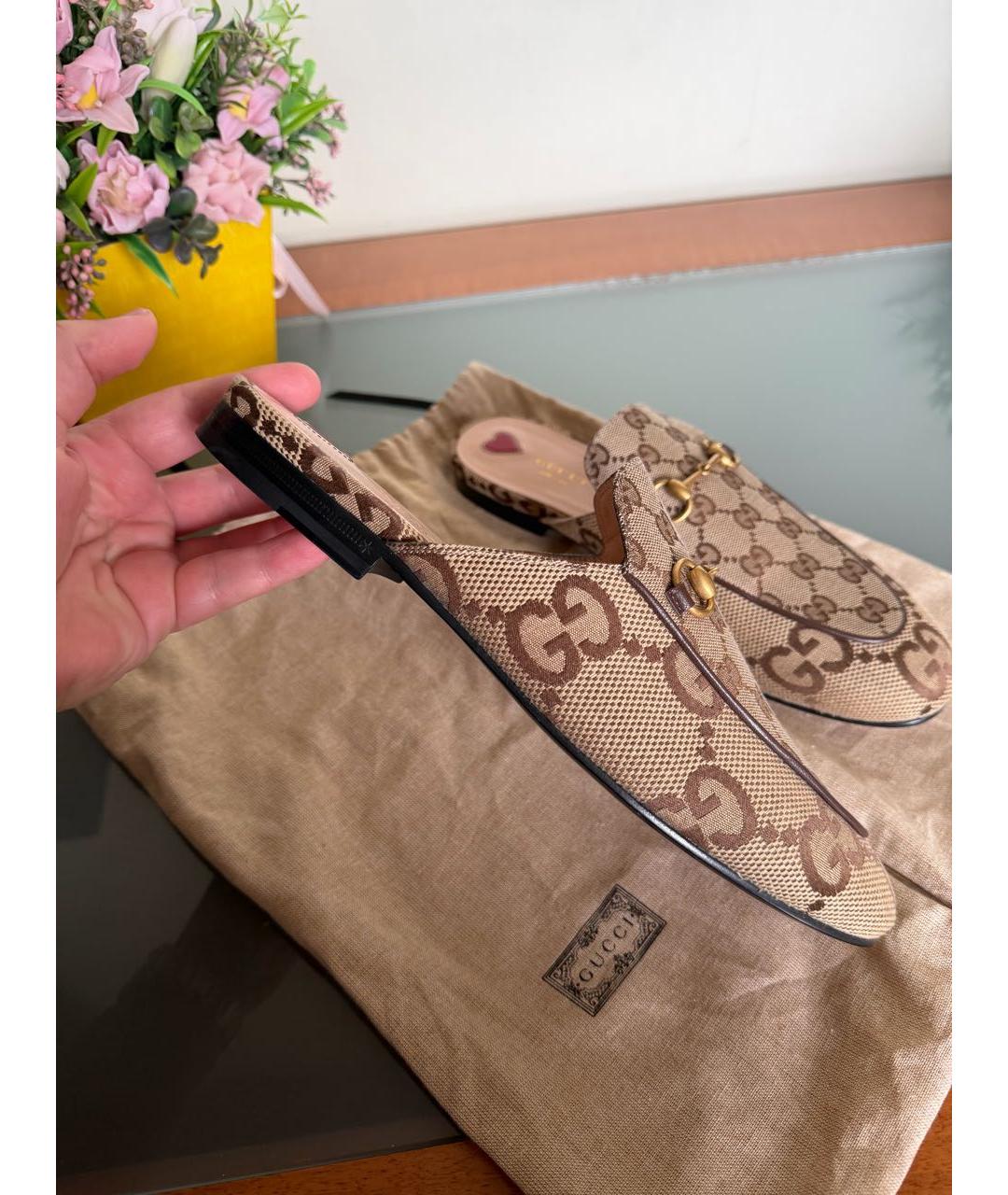 GUCCI Бежевые текстильные мюли, фото 4