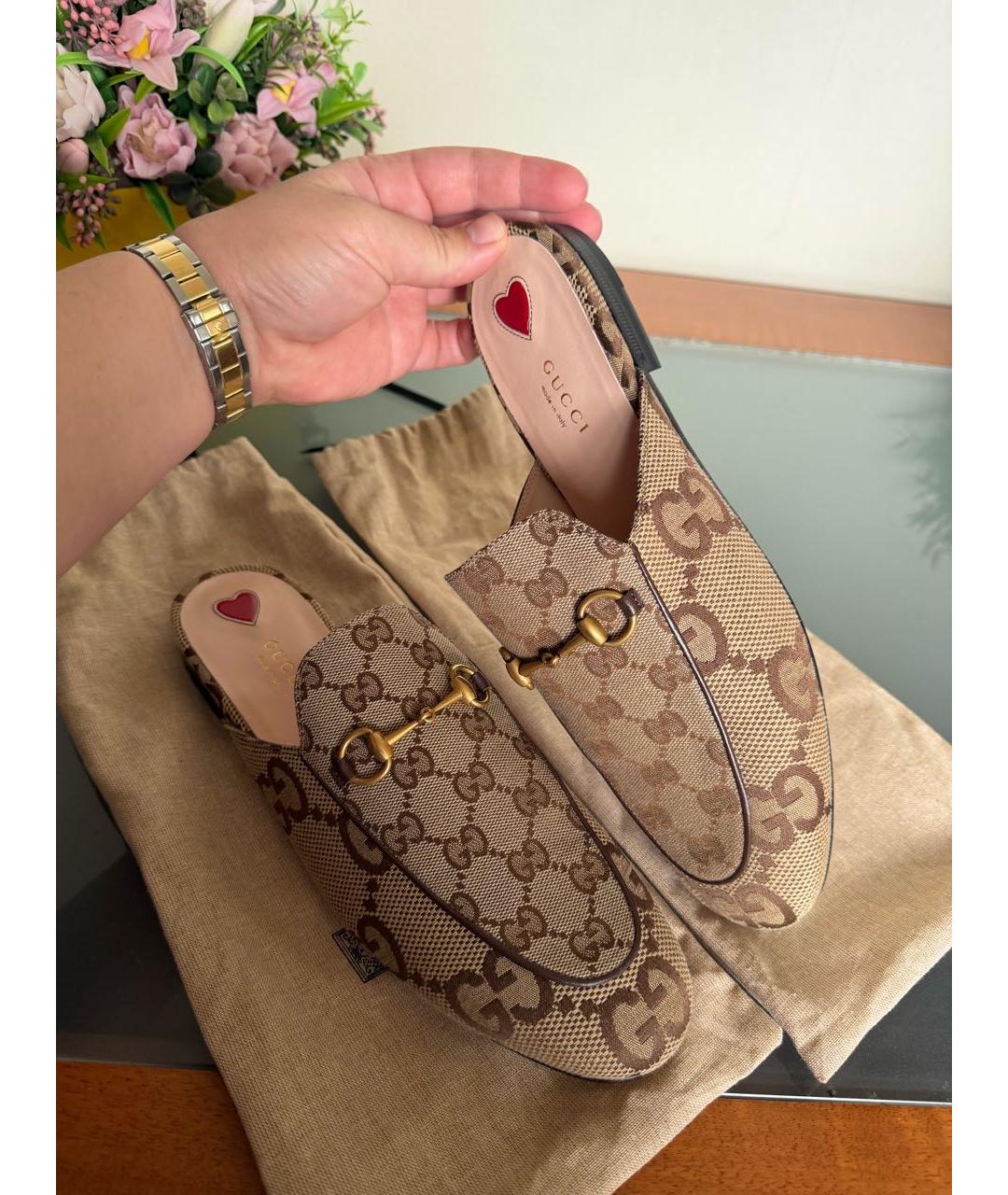 GUCCI Бежевые текстильные мюли, фото 8