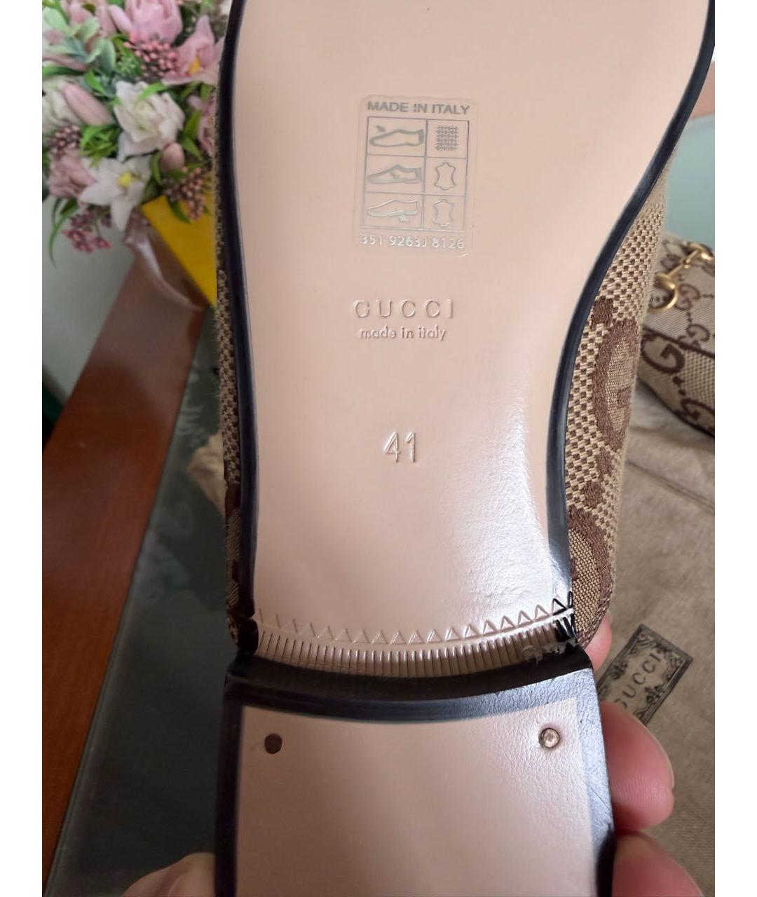 GUCCI Бежевые текстильные мюли, фото 6