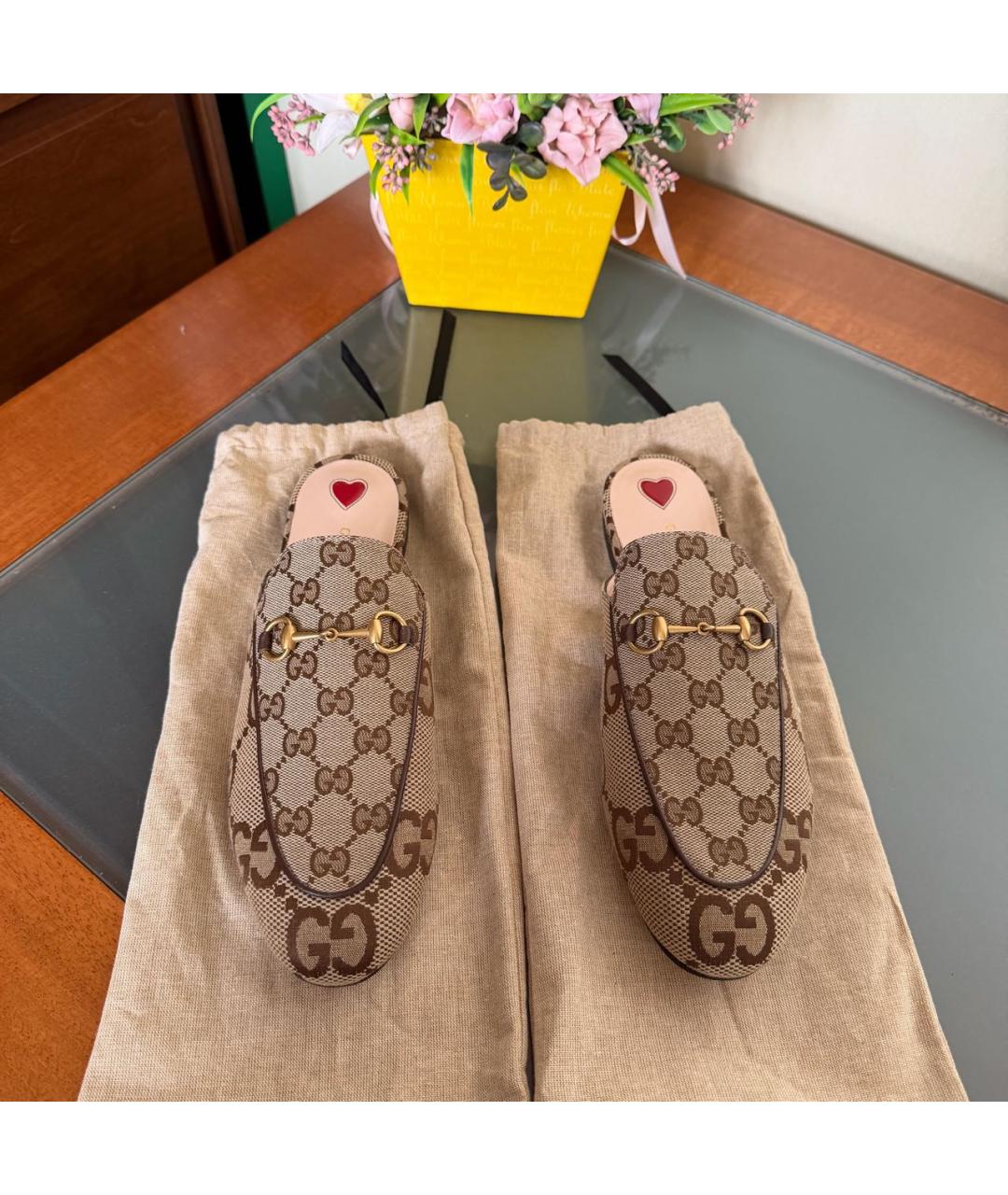 GUCCI Бежевые текстильные мюли, фото 3