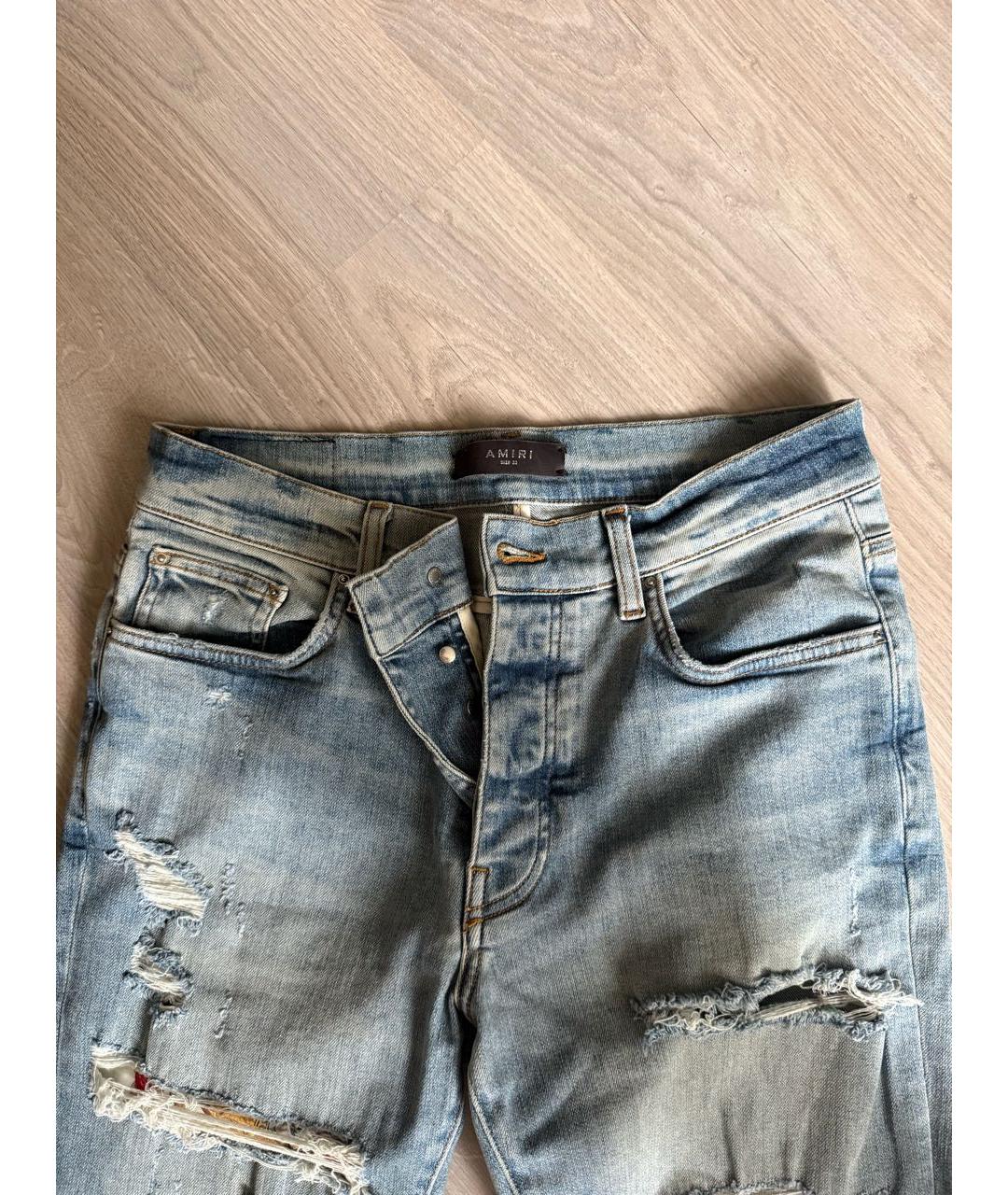 AMIRI Голубые хлопко-эластановые джинсы скинни, фото 4