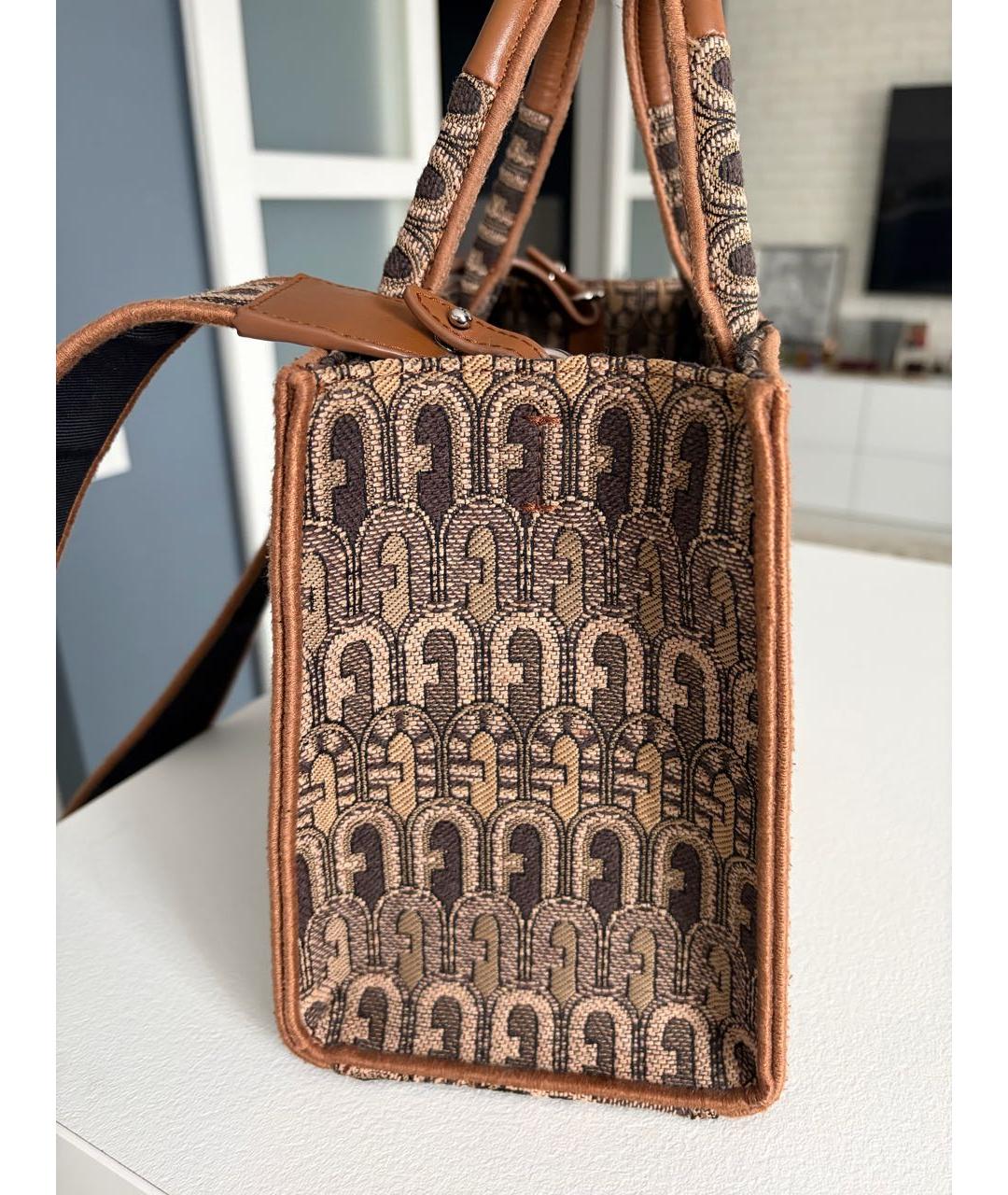 FURLA Коричневая жаккардовая сумка тоут, фото 5