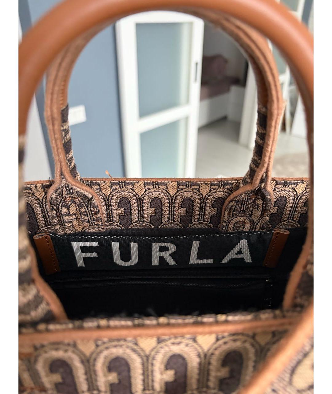 FURLA Коричневая жаккардовая сумка тоут, фото 2