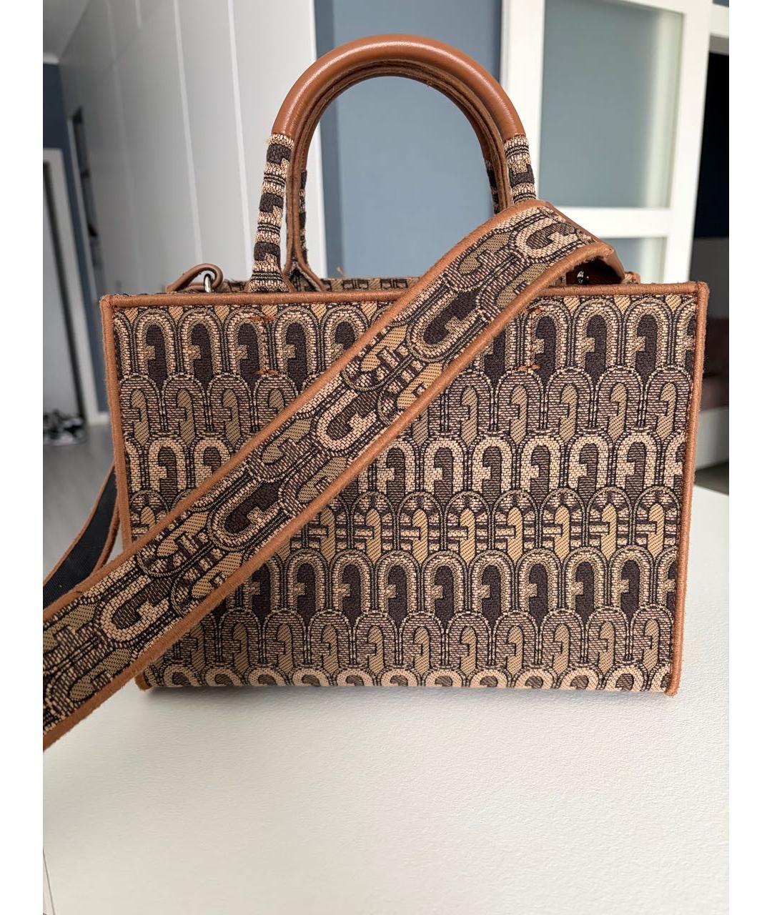 FURLA Коричневая жаккардовая сумка тоут, фото 6