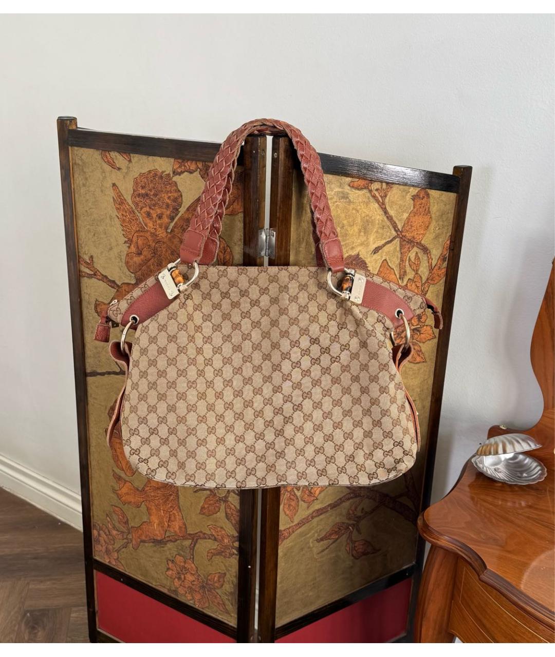 GUCCI Коричневая кожаная сумка тоут, фото 9