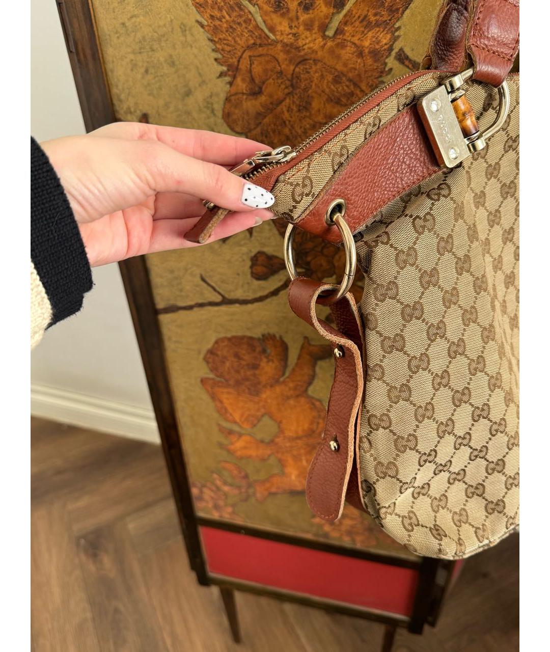 GUCCI Коричневая кожаная сумка тоут, фото 6